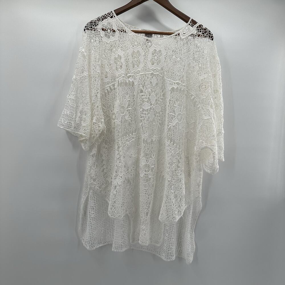 John Mark Top Blouse Womens Medium White Boxy Crochet Beach Cottage Boho Peasant